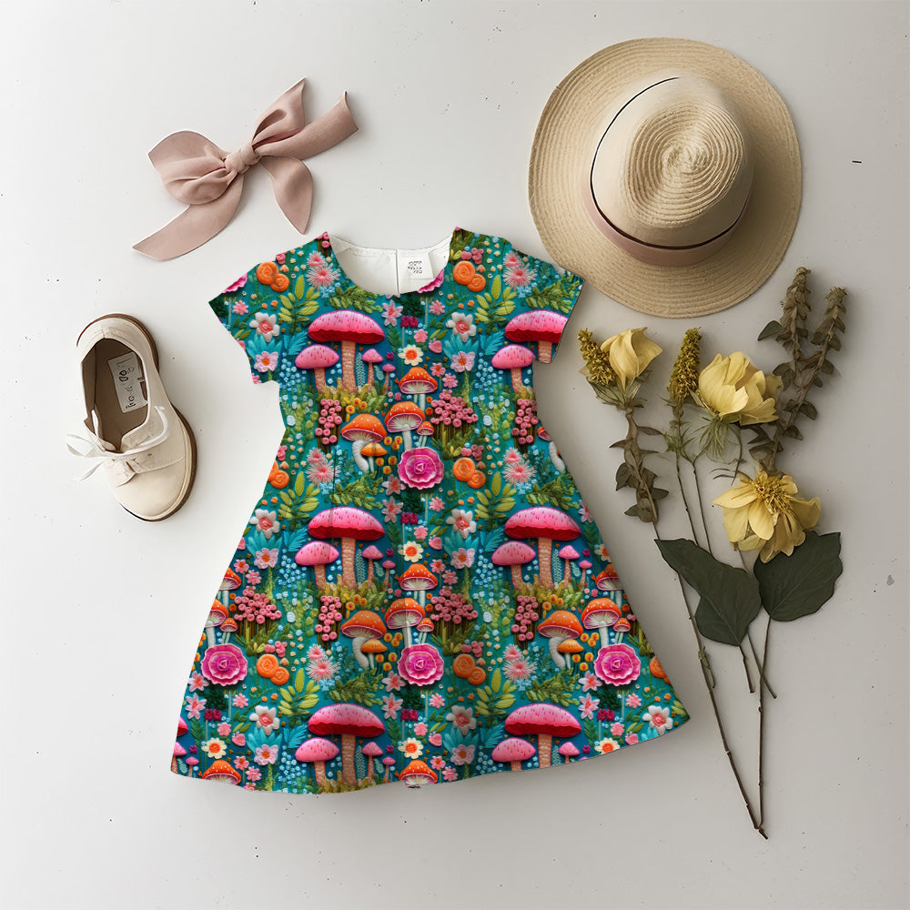 Mushrooms and Blooms Embroidery Pattern, Seamless Design