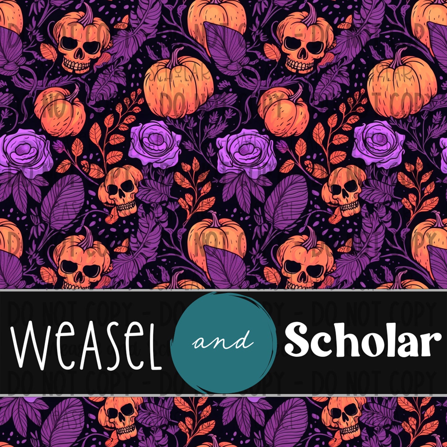 Pumpkin Skulls, Seamless Pattern, Digital Paper File, Tileable
