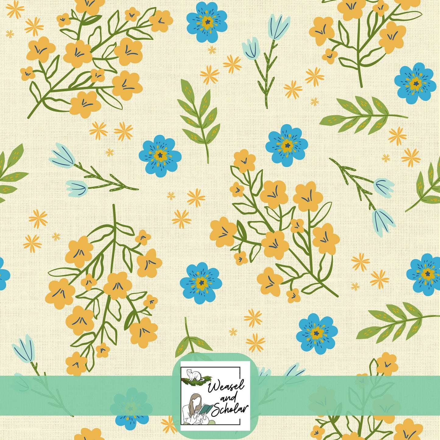 Yellow and Blue Flowers Seamless Digital File