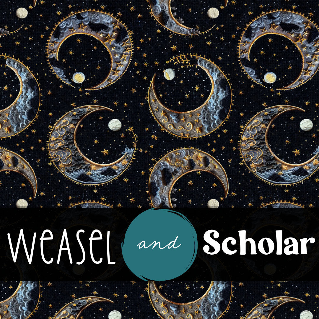 Moon and Stars, Embroidery Seamless Pattern, Digital Paper File, Tileable