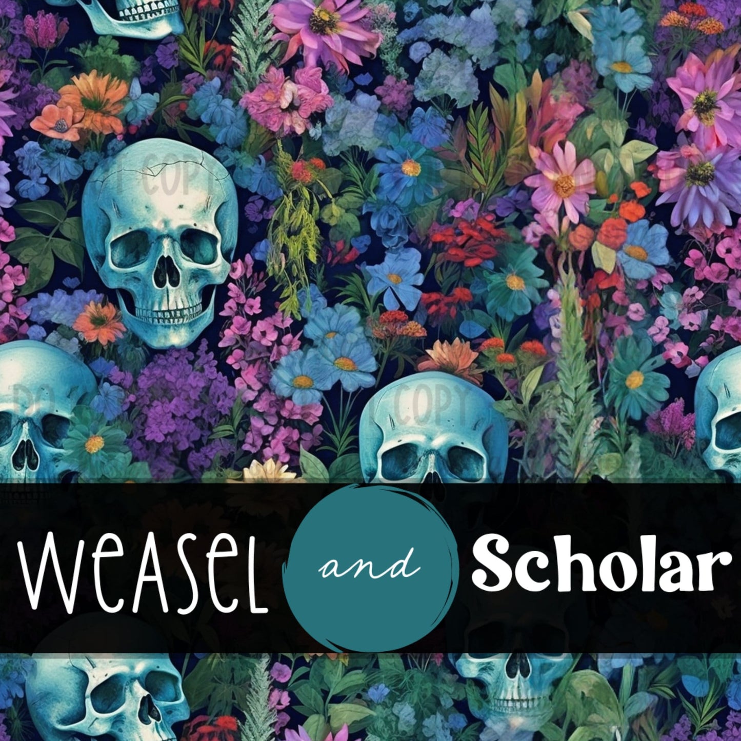 Skulls and Flowers, Seamless Pattern, Digital Paper File, Tileable
