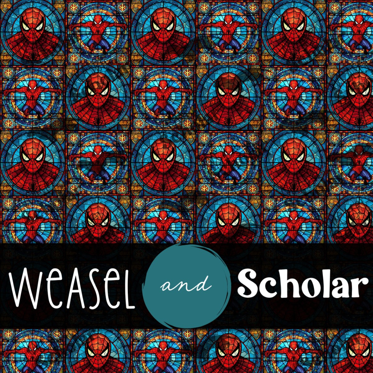 Spider Hero, Stained Glass Seamless Pattern, Digital Paper File, Tileable