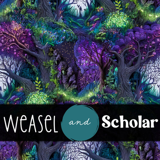 Purple Green Enchanted Forest, Embroidery Seamless Pattern, Digital Paper File, Tileable