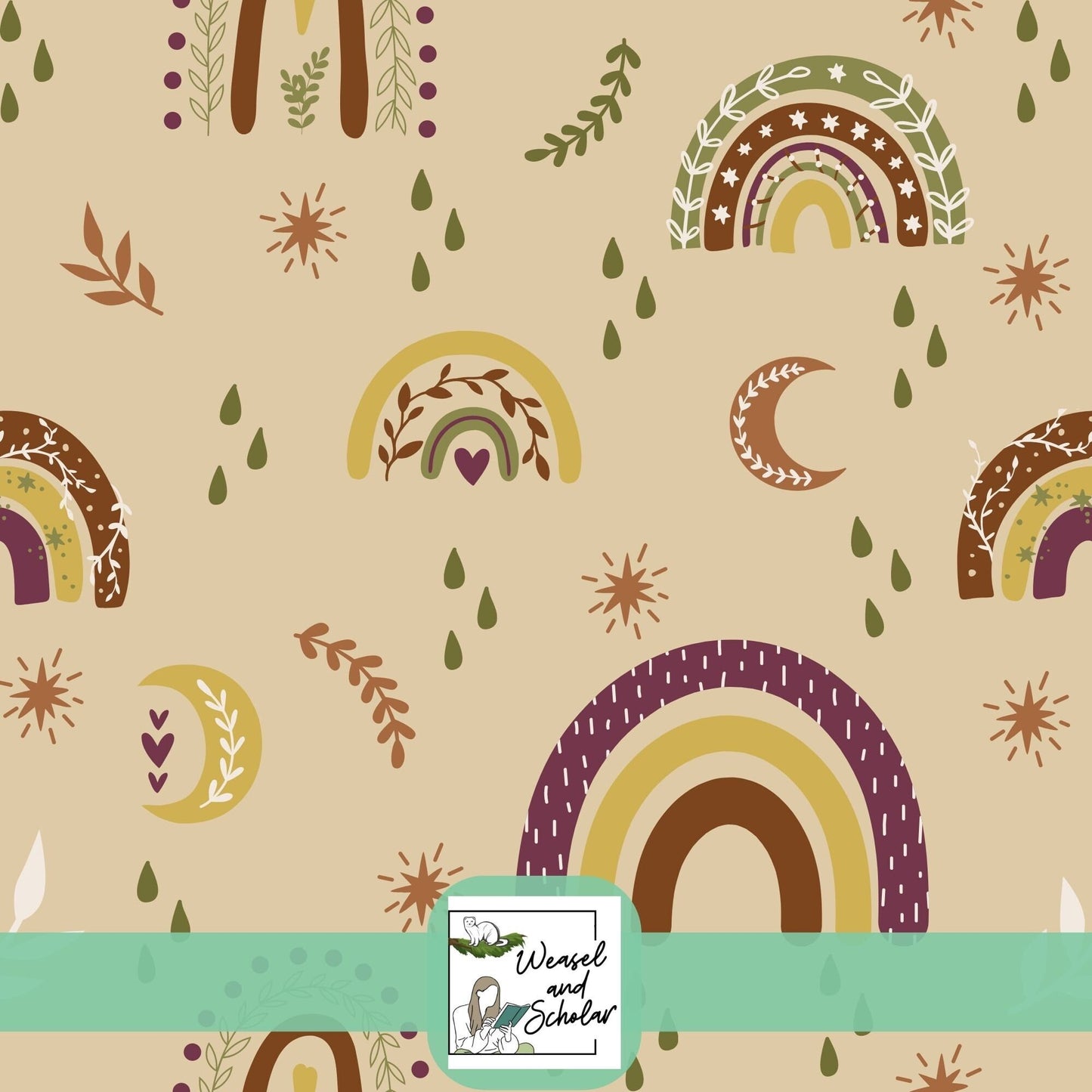 Boho Rainbows Autumn Pattern, Harvest Moons, Seamless Digital File, Repeating, Tileable Pattern