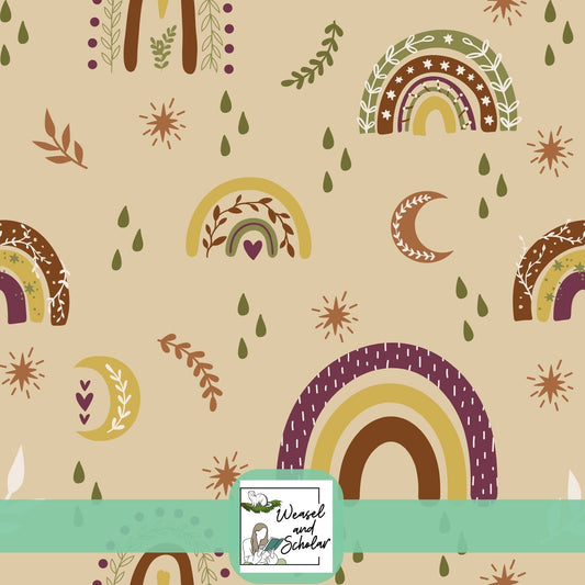 Boho Rainbows Autumn Pattern, Harvest Moons, Seamless Digital File, Repeating, Tileable Pattern