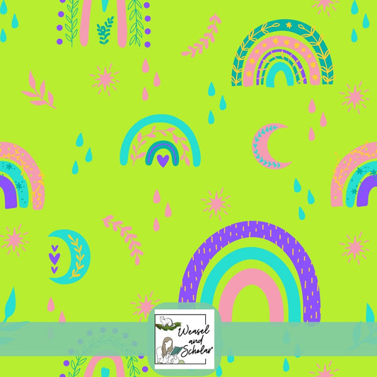 Boho Rainbows Bright Pattern, Harvest Moons, Seamless Digital File, Repeating, Tileable Pattern