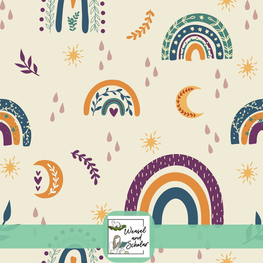 Boho Rainbows Jewel Tone Pattern, Harvest Moons, Seamless Digital File, Repeating, Tileable Pattern