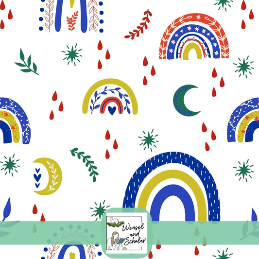 Boho Rainbows Primary Colors Pattern, Harvest Moons, Seamless Digital File, Repeating, Tileable Pattern