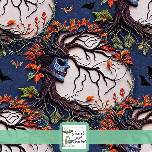 Halloween Face and Tree, Seamless Pattern, Digital Paper File, Tileable