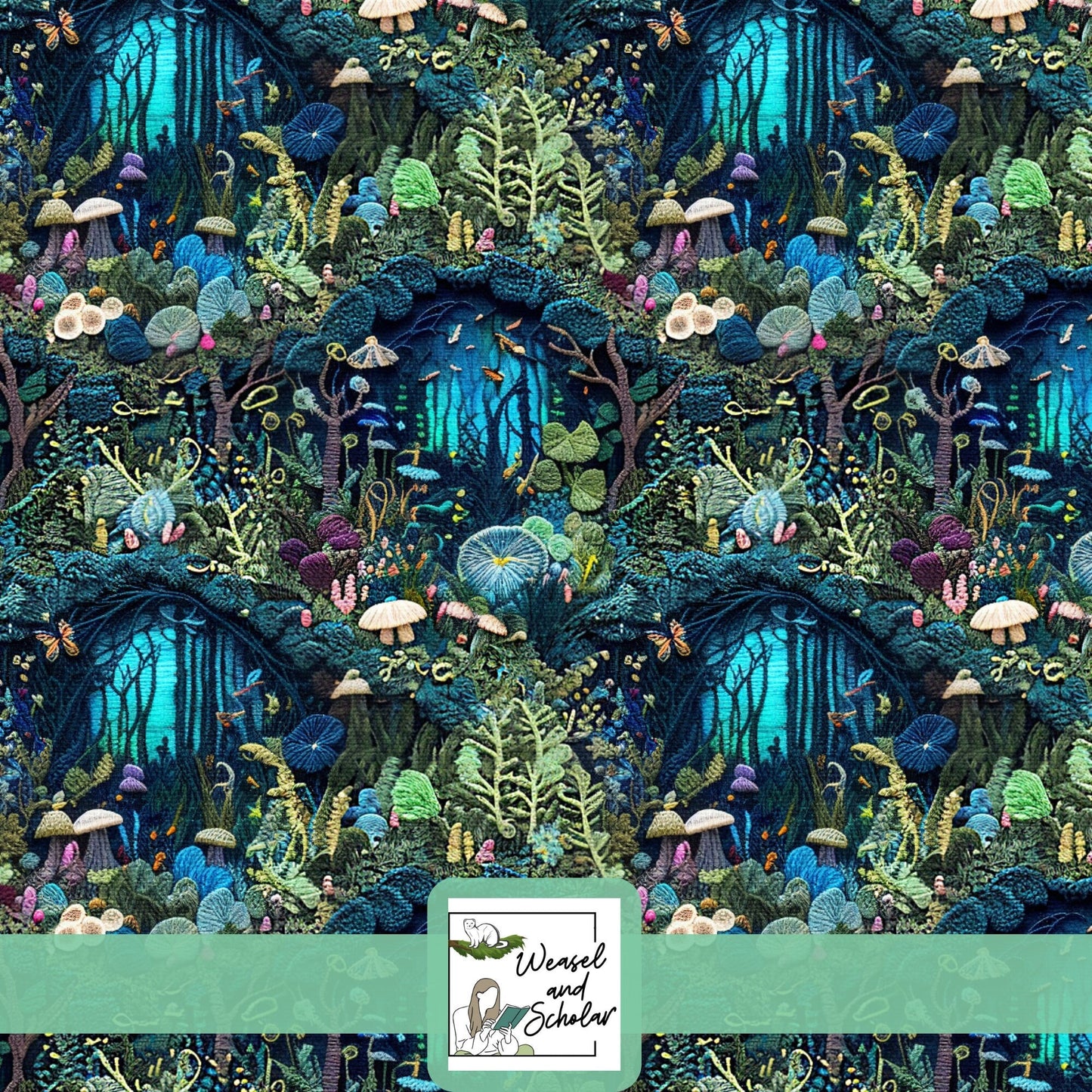 Enchanted Forest, Embroidery Seamless Pattern, Digital Paper File, Tileable