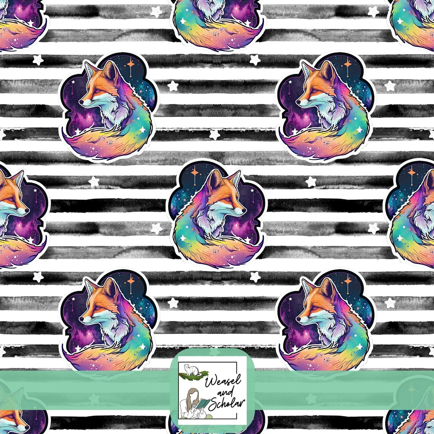 Cosmic Fox Pattern, Seamless Digital File, Repeating, Tileable