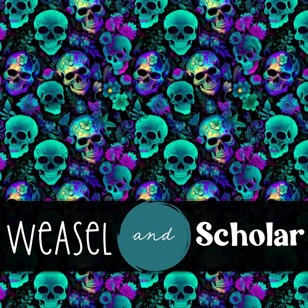 Neon Skulls, Embroidery Seamless Pattern, Digital Paper File, Tileable